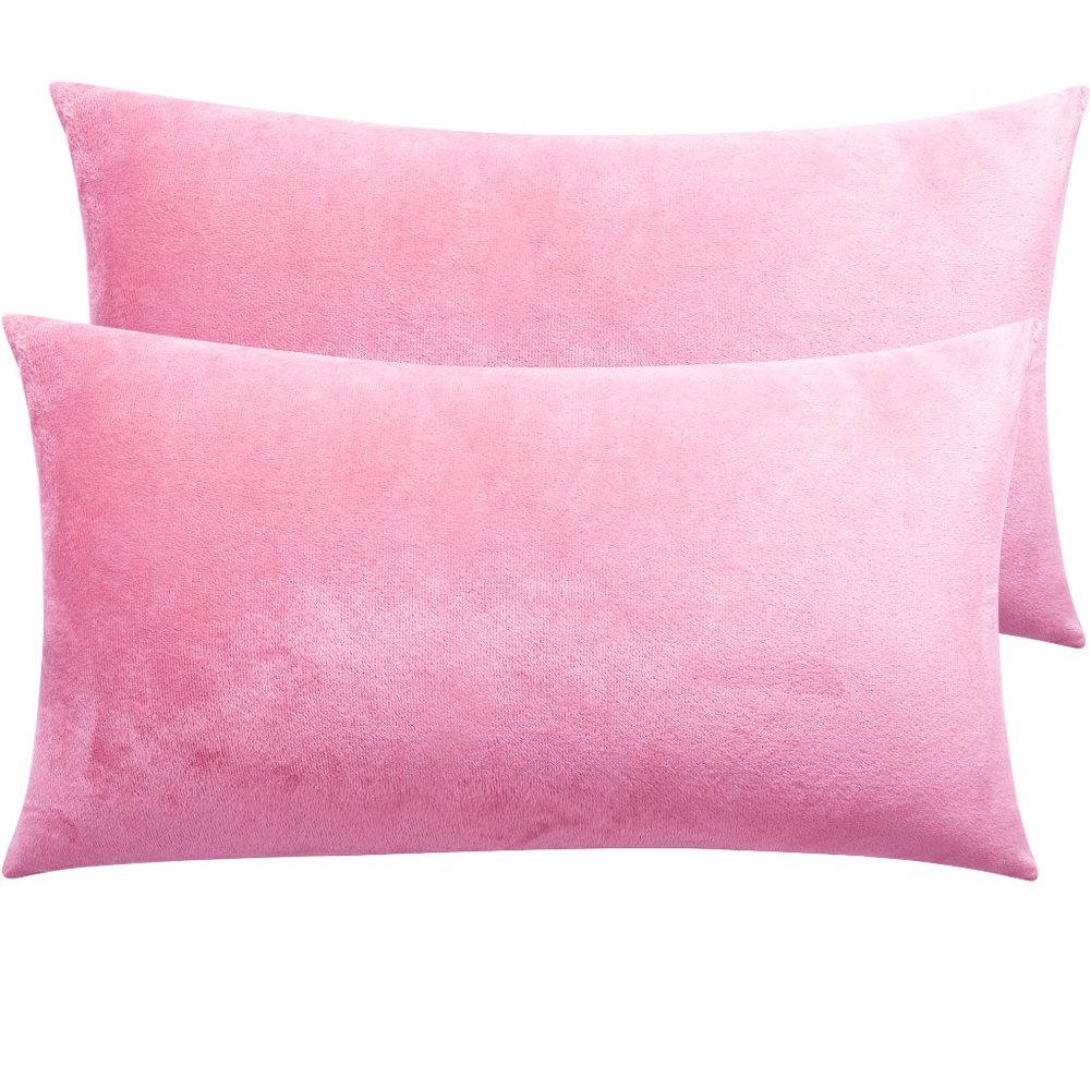 2 Pack Velvet King Pillowcases 20x36 Pink Purple